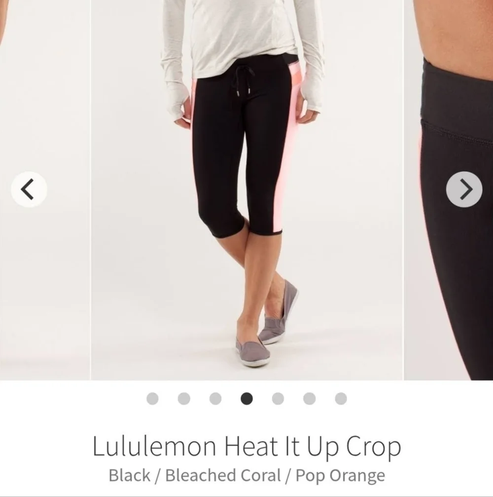 Lululemon Heat it Up Crop Orange Pop Black Coral Pop Orange Size 8 Rare